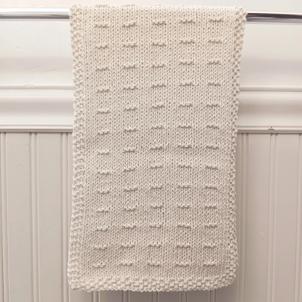 Hand Crafted Hand Knit Ivory Textured Dash Stripe Cotton Hand Towel